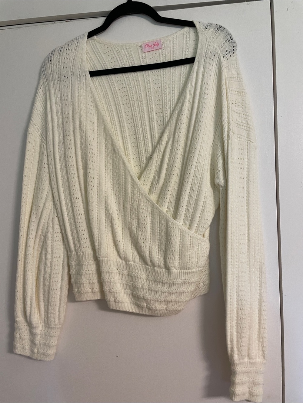 Pink Lily Ivory Wrap V-Neck Knit Sweater